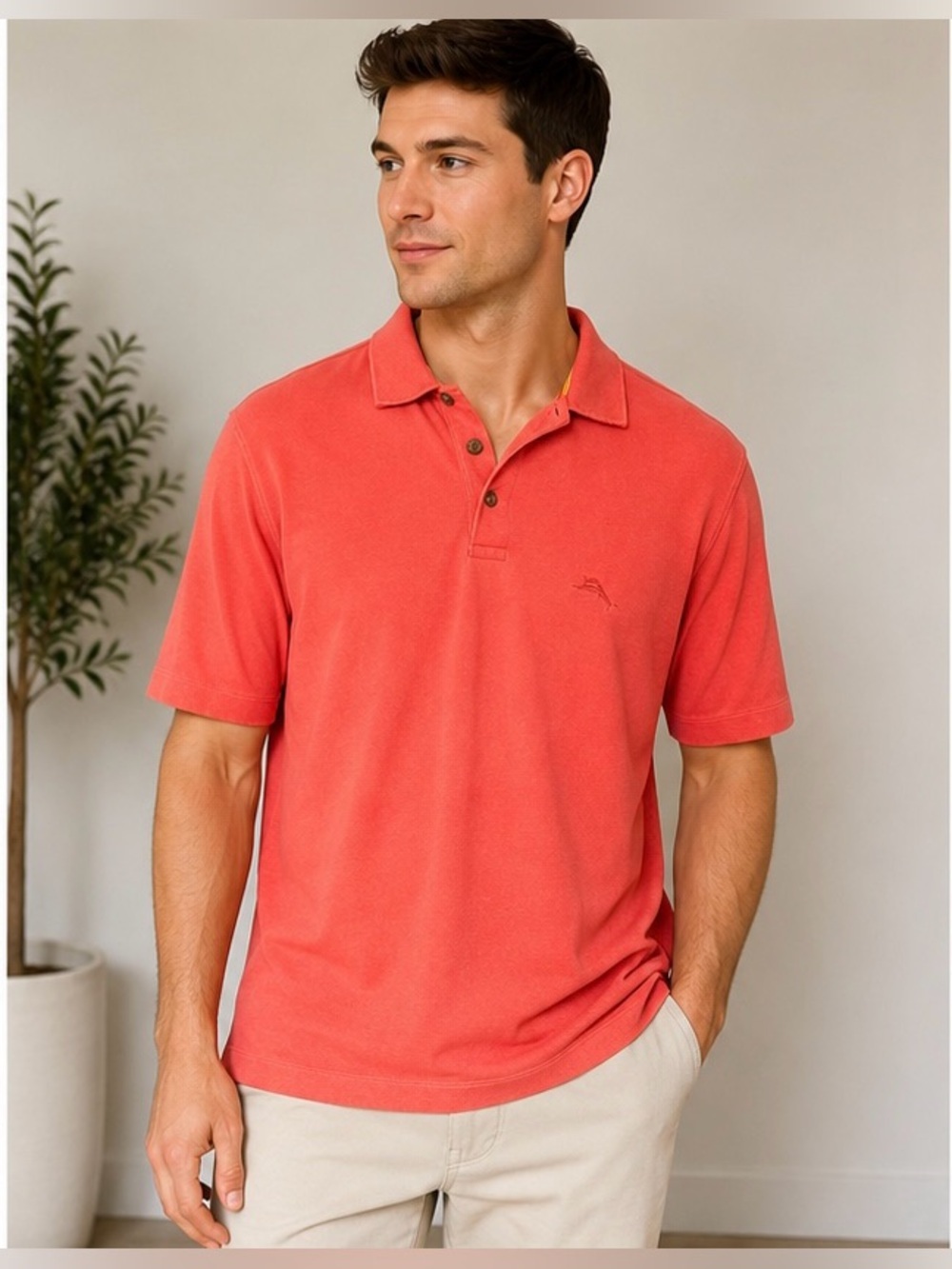 Tommy Bahama Men’s Coral Red Polo Shirt Relax Fit 100% Cotton Size Large